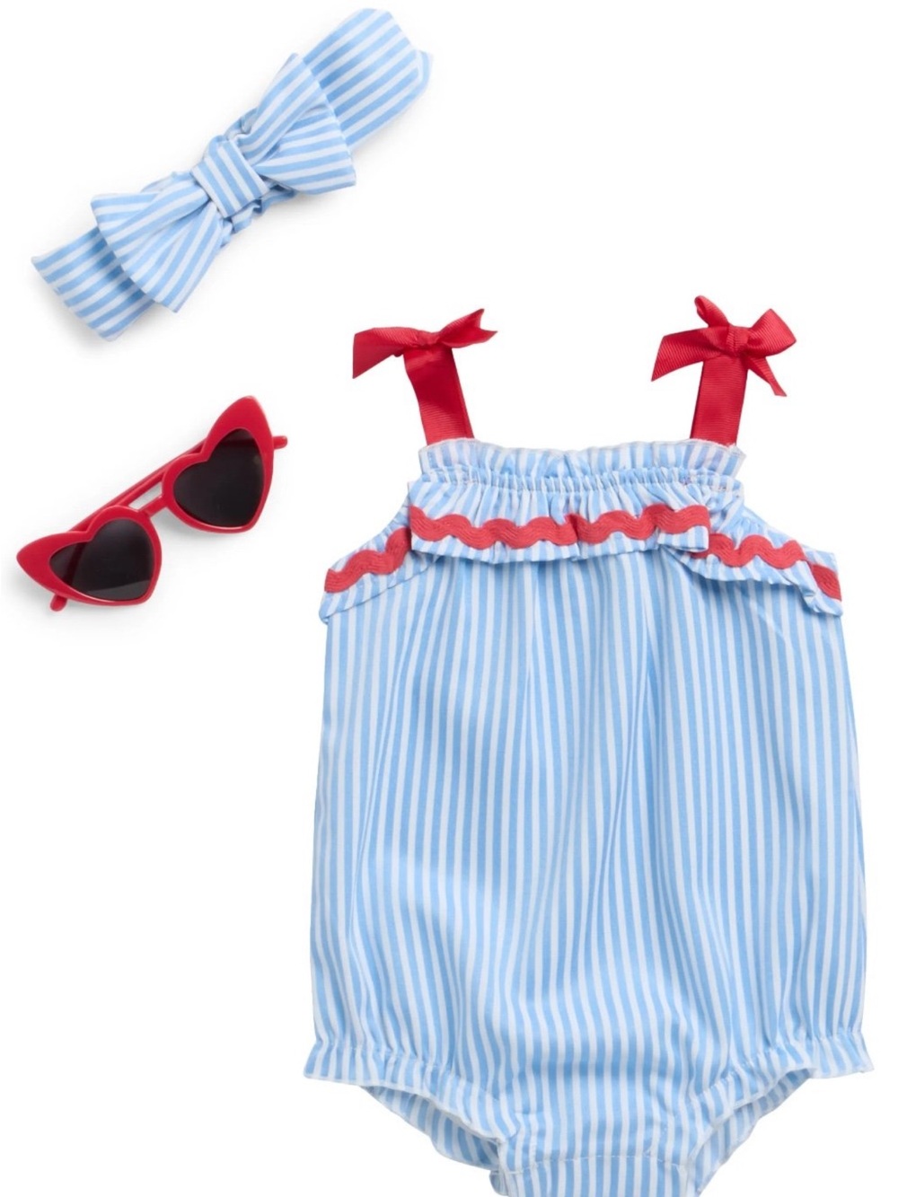 Nicole Miller Americana bubble bodysuit, headband, and sunglasses set 0/3m, NWT